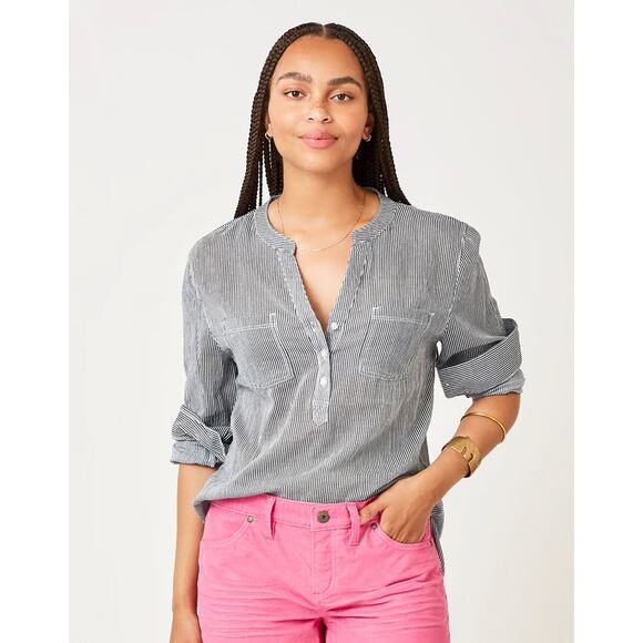Carve Designs Tops - Carve Designs Dylan Gauze Shirt Navy Mini Stripe Size S